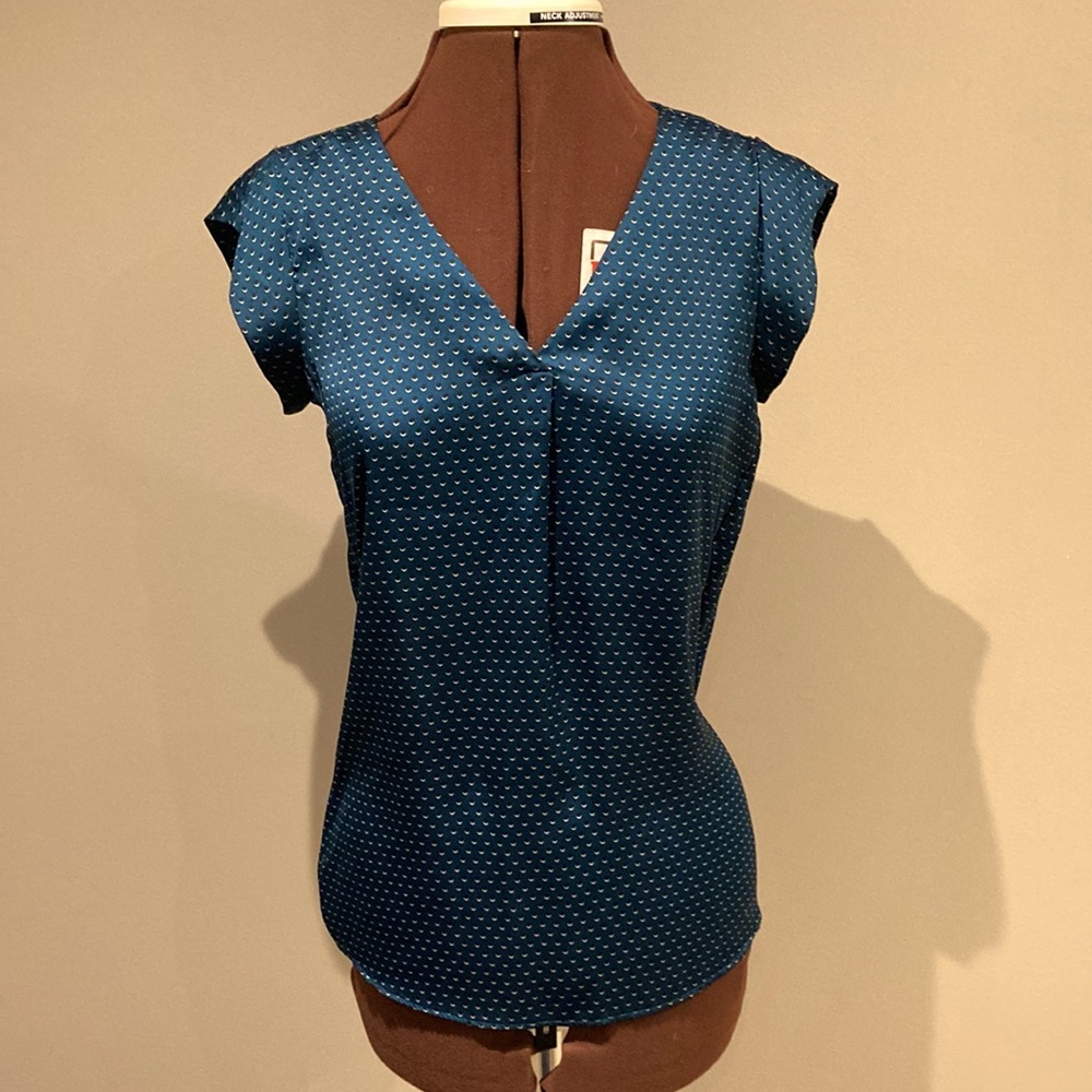 Dark teal blouse with cap sleeves